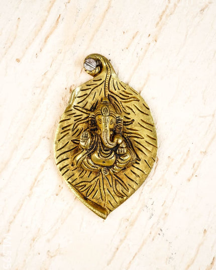Brass Leaf Ganesha Wall Hanging - 5 inch - WL5958 - Brass Wall Hanging