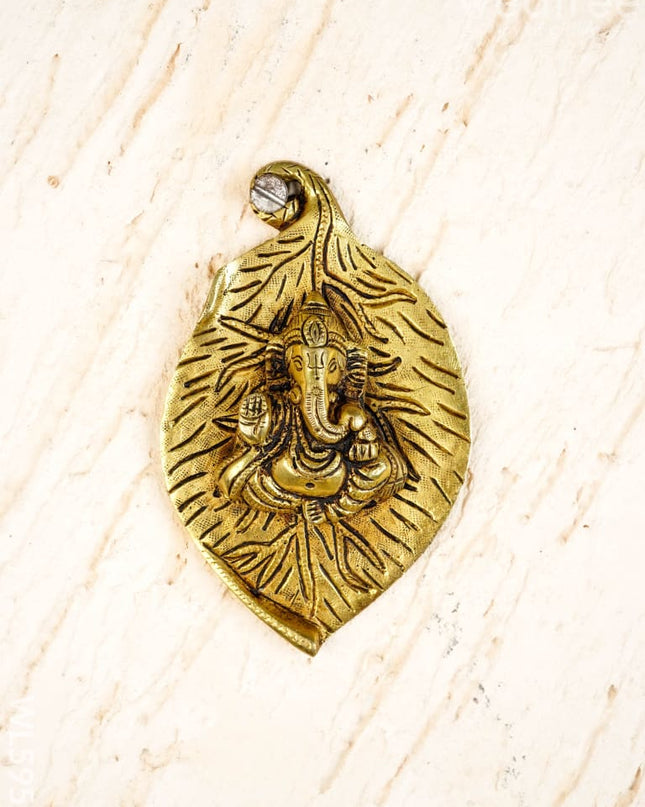 Brass Leaf Ganesha Wall Hanging - 5 inch - WL5958 - Brass Wall Hanging