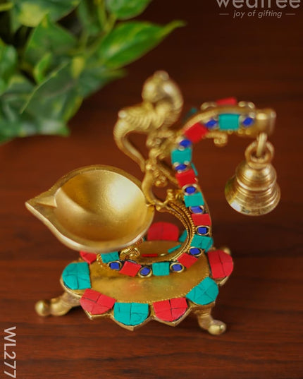 Brass Lotus Diya With Chowki & Stone Work - Wl2771