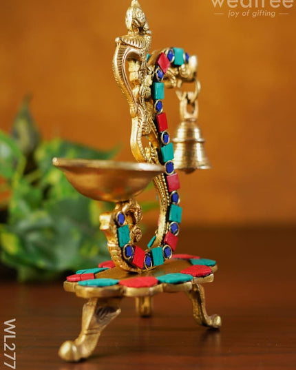 Brass Lotus Diya With Chowki & Stone Work - Wl2771