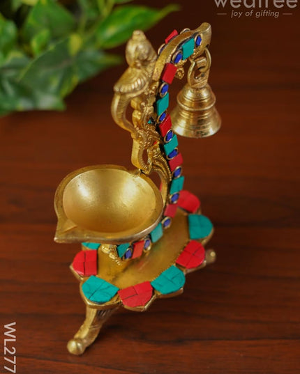 Brass Lotus Diya With Chowki & Stone Work - Wl2771