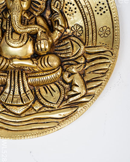 Brass Lotus Ganesha Round Plate Wall Hanging - 7 inch - WL5284 - Brass Wall Hanging