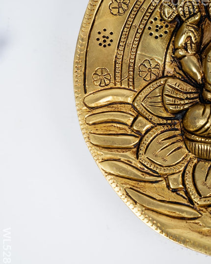 Brass Lotus Ganesha Round Plate Wall Hanging - 7 inch - WL5284 - Brass Wall Hanging