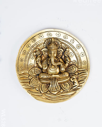 Brass Lotus Ganesha Round Plate Wall Hanging - 7 inch - WL5284 - Brass Wall Hanging