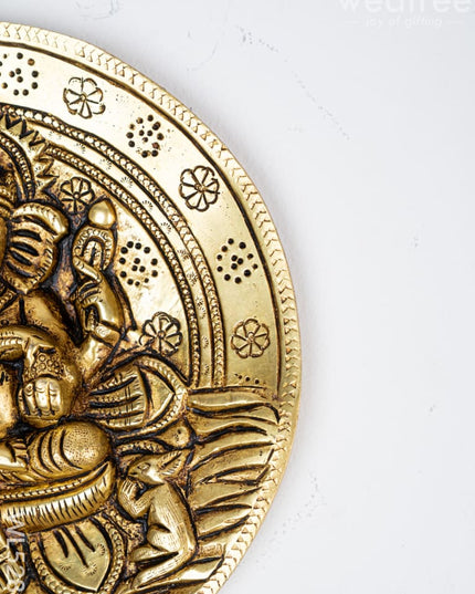 Brass Lotus Ganesha Round Plate Wall Hanging - 7 inch - WL5284 - Brass Wall Hanging