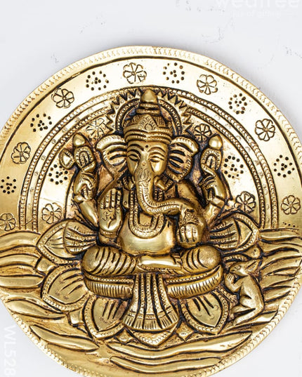 Brass Lotus Ganesha Round Plate Wall Hanging - 7 inch - WL5284 - Brass Wall Hanging