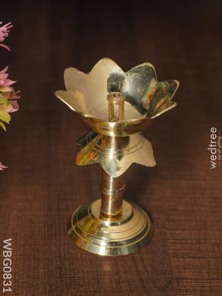 Brass Lotus Shape Diya With Stand - 3.5 Inch Wbg0831 Diyas
