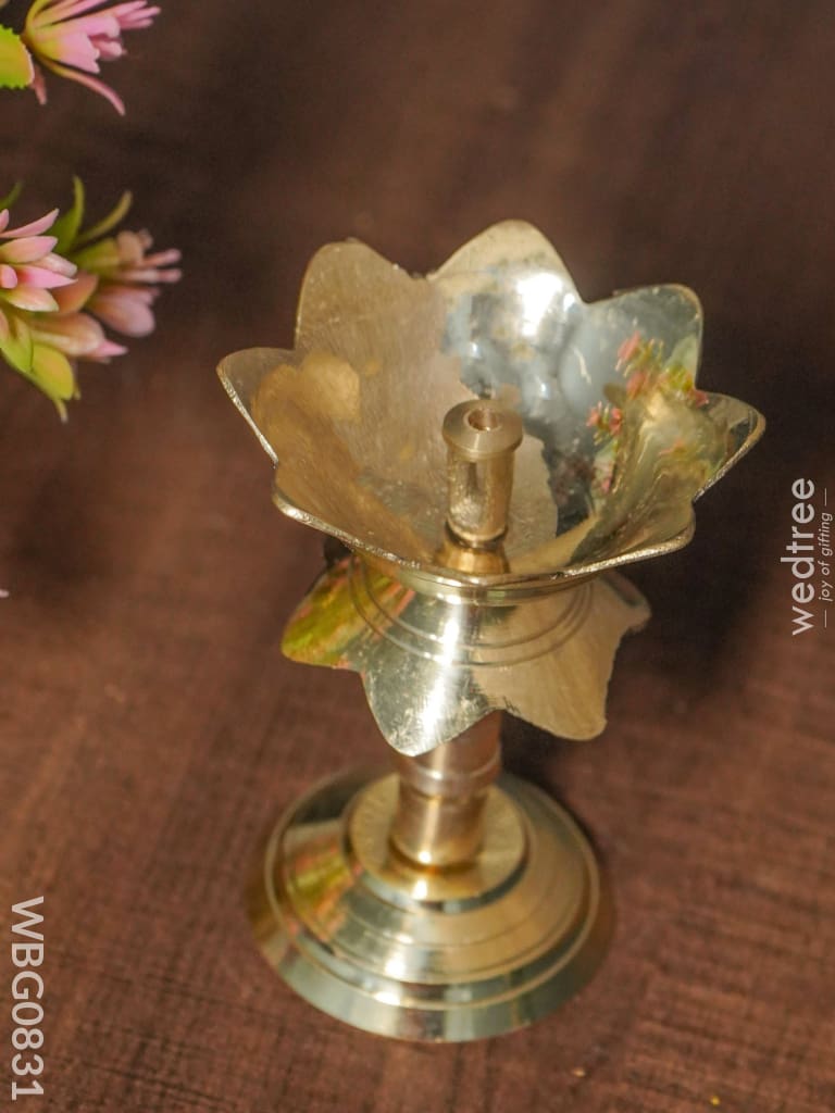 Brass Lotus Shape Diya With Stand - 3.5 Inch Wbg0831 Diyas
