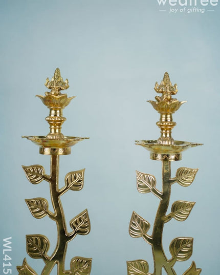 Brass Lotus Shape Kuthu Vilakku With Five Face Diya (Set Of 2) - Wl2172
