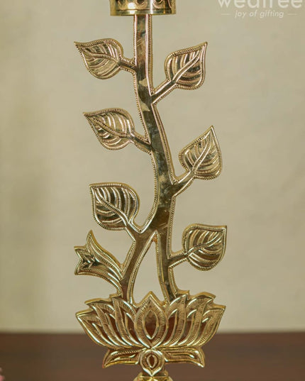 Brass Lotus Shape Kuthu Vilakku With Lakshmi Five Face Diya ( Set Of 2) - Wl2172