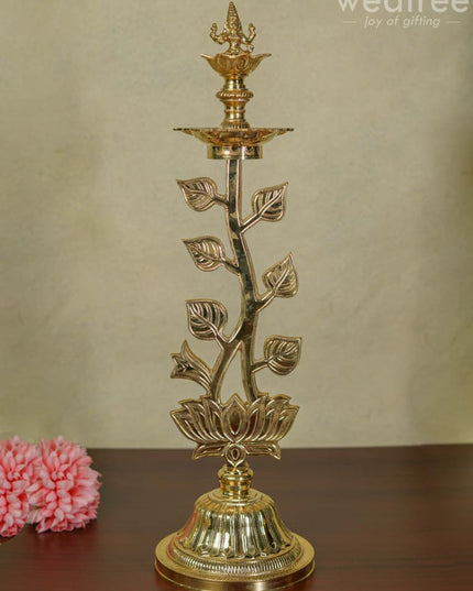 Brass Lotus Shape Kuthu Vilakku With Lakshmi Five Face Diya ( Set Of 2) - Wl2172