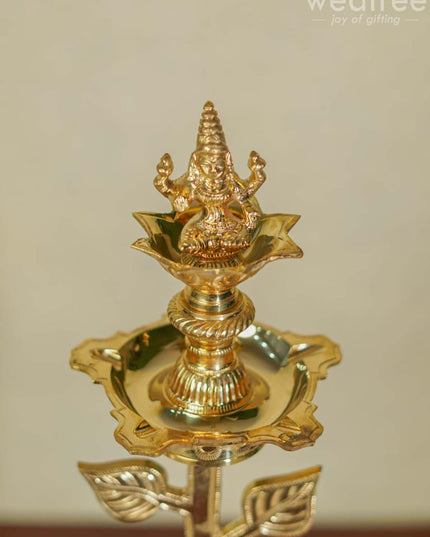 Brass Lotus Shape Kuthu Vilakku With Lakshmi Five Face Diya ( Set Of 2) - Wl2172