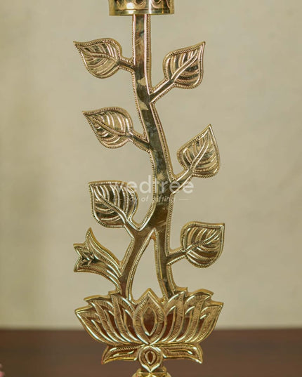 Brass Lotus Shape Kuthu Vilakku With Lakshmi Five Face Diya ( Set Of 2) - Wl2172
