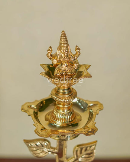 Brass Lotus Shape Kuthu Vilakku With Lakshmi Five Face Diya ( Set Of 2) - Wl2172