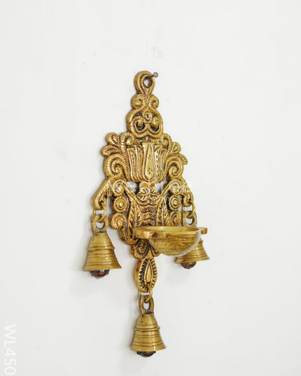 Brass Lotus Wall Hanging Diya With Bell - Wl4507