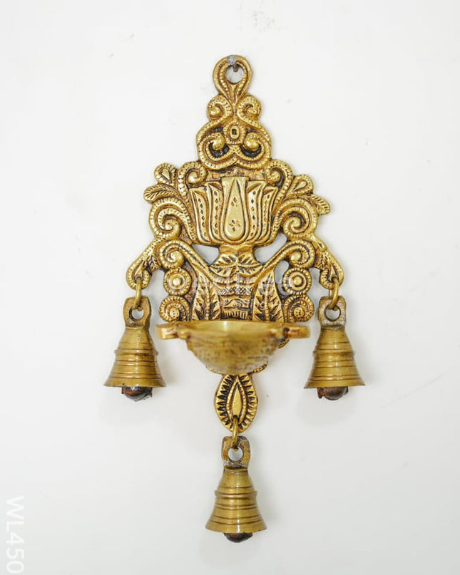 Brass Lotus Wall Hanging Diya With Bell - Wl4507