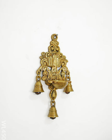 Brass Lotus Wall Hanging Diya With Bell - Wl4507