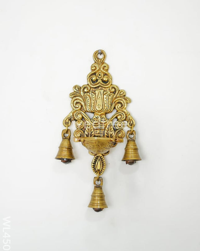 Brass Lotus Wall Hanging Diya With Bell - Wl4507