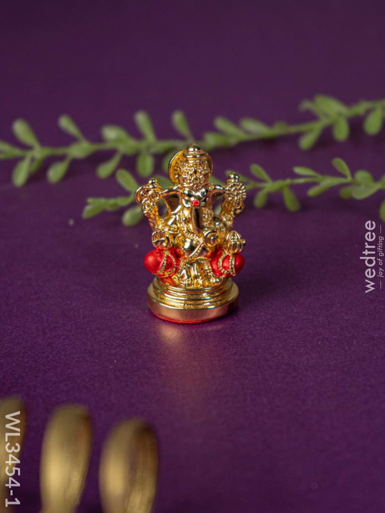 Brass Miniature Ganesha Idol - Wl3454 Red Figurines