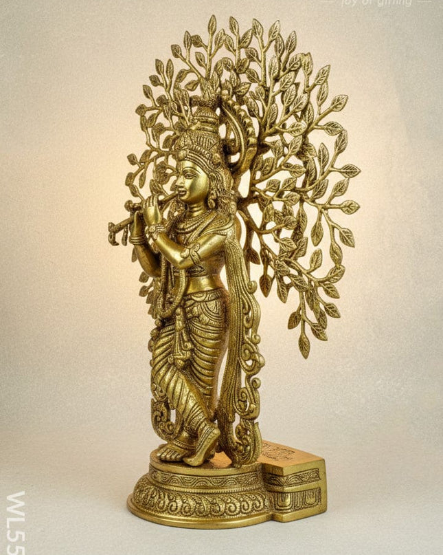 Brass Murali Krishna with Kalpavriksha Tree - 21 inch - WL5568 - Brass Figurines