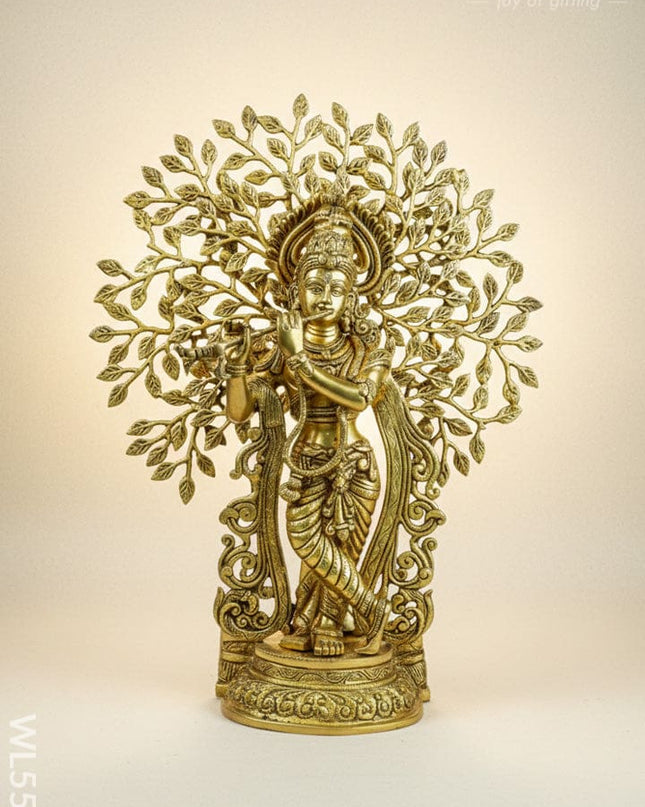 Brass Murali Krishna with Kalpavriksha Tree - 21 inch - WL5568 - Brass Figurines