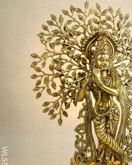 Brass Murali Krishna with Kalpavriksha Tree - 21 inch - WL5568 - Brass Figurines