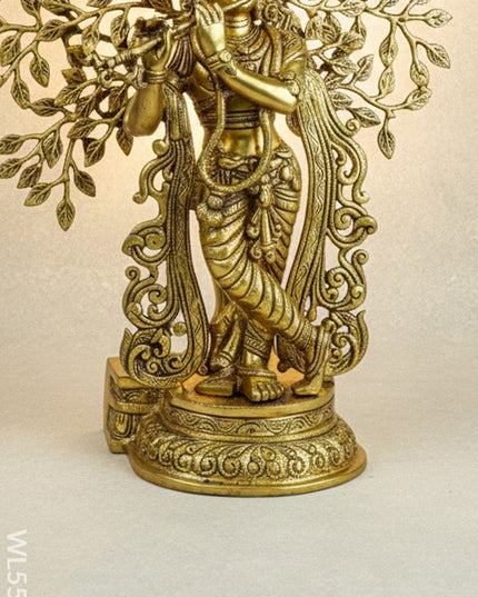 Brass Murali Krishna with Kalpavriksha Tree - 21 inch - WL5568 - Brass Figurines