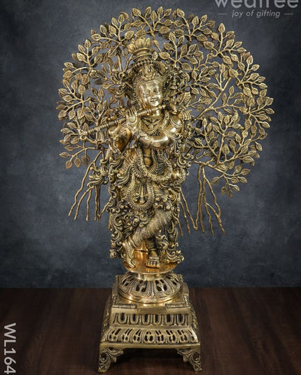 Brass Murali Krishna With Kalpavriksha Tree - Wl1645 Figurines