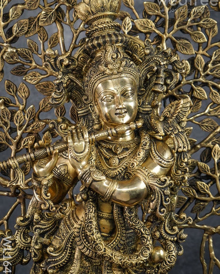 Brass Murali Krishna With Kalpavriksha Tree - Wl1645 Figurines