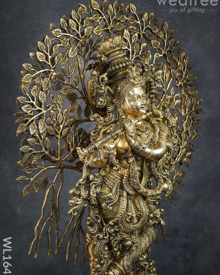 Brass Murali Krishna With Kalpavriksha Tree - Wl1645 Figurines