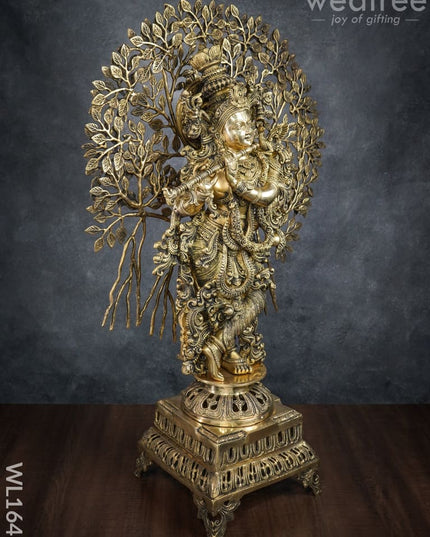 Brass Murali Krishna With Kalpavriksha Tree - Wl1645 Figurines