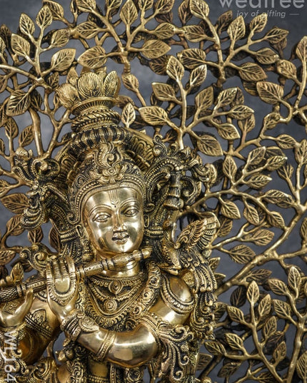 Brass Murali Krishna With Kalpavriksha Tree - Wl1645 Figurines