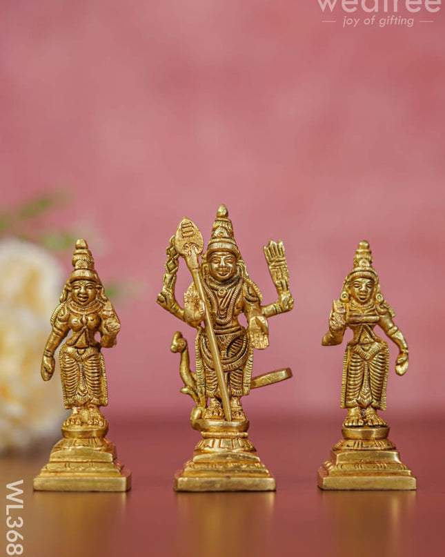 Brass Murugan Valli Deivanai Idols - Set Of 3 Wl3685 Figurines