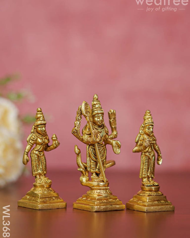 Brass Murugan Valli Deivanai Idols - Set Of 3 Wl3685 Figurines
