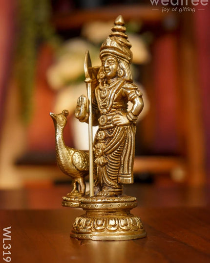 Brass Murugan With Peacock - Wl3191 Figurines