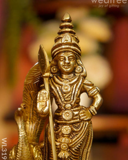 Brass Murugan With Peacock - Wl3191 Figurines