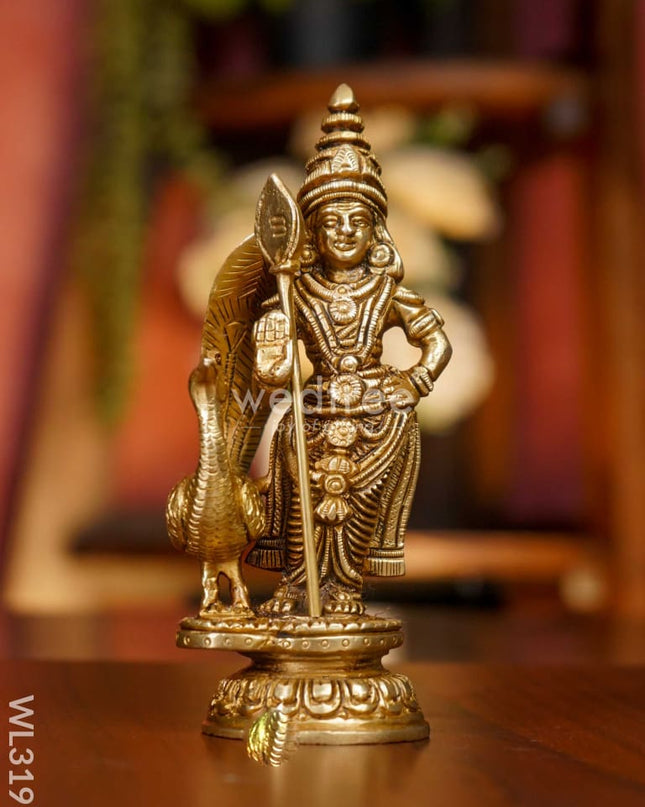 Brass Murugan With Peacock - Wl3191 Figurines