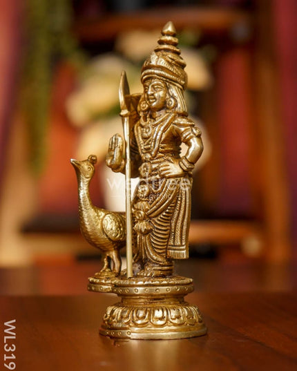 Brass Murugan With Peacock - Wl3191 Figurines