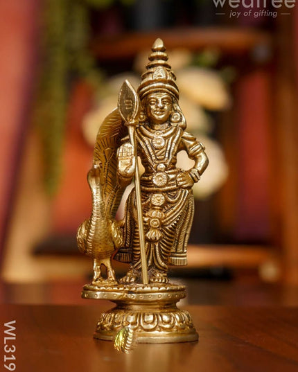 Brass Murugan With Peacock - Wl3191 Figurines