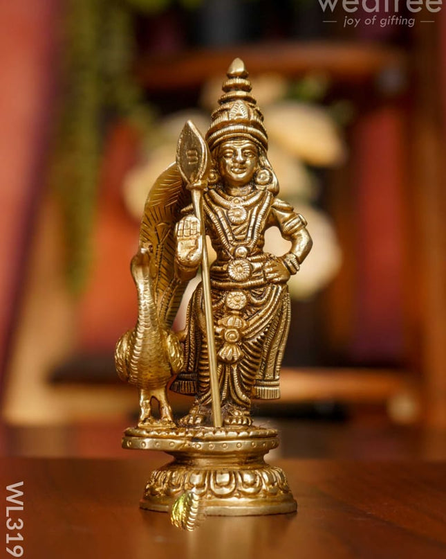 Brass Murugan With Peacock - Wl3191 Figurines