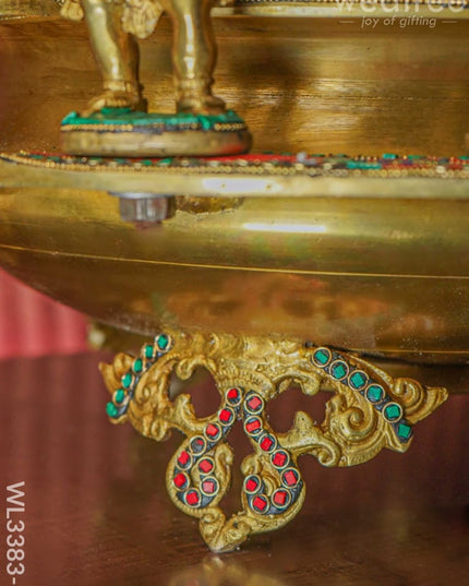 Brass Musical Ganesha Urli With Stone Work - Wl3383-1