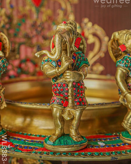 Brass Musical Ganesha Urli With Stone Work - Wl3383-1