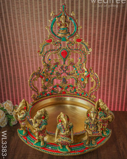 Brass Musical Ganesha Urli With Stone Work - Wl3383-1