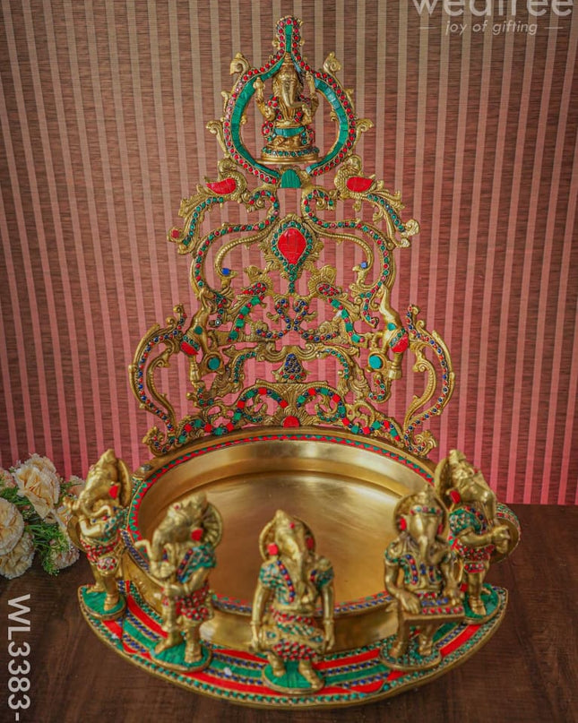 Brass Musical Ganesha Urli With Stone Work - Wl3383-1
