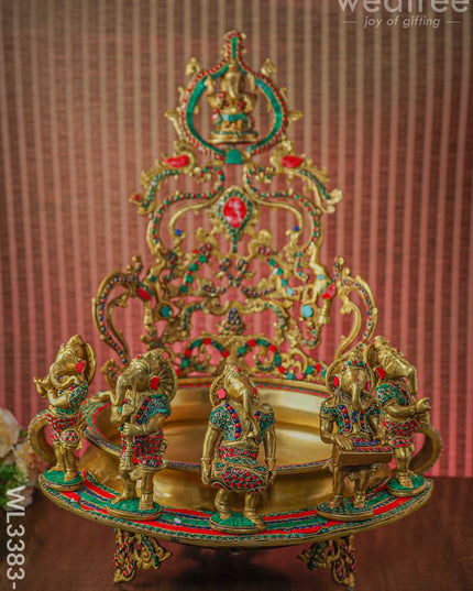 Brass Musical Ganesha Urli With Stone Work - Wl3383-1