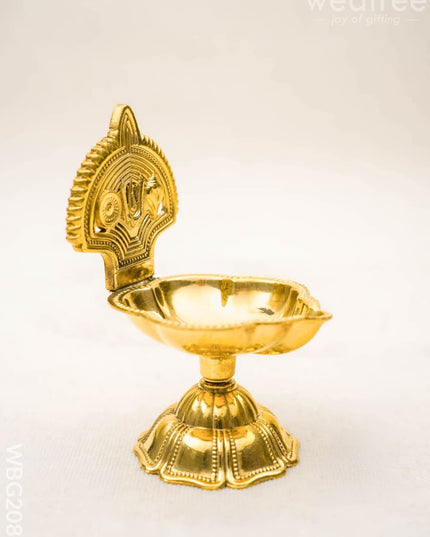 Brass Namam with Shankh Chakra Diya - 3 inch - WBG2089 - Brass Diya RG