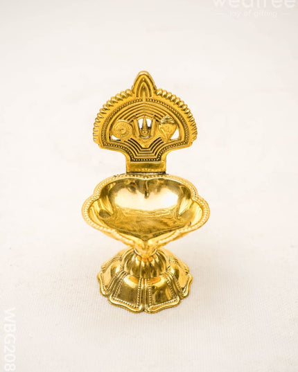 Brass Namam with Shankh Chakra Diya - 3 inch - WBG2089 - Brass Diya RG