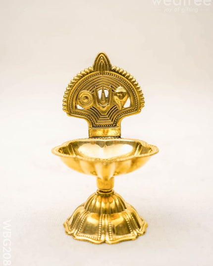 Brass Namam with Shankh Chakra Diya - 3 inch - WBG2089 - Brass Diya RG