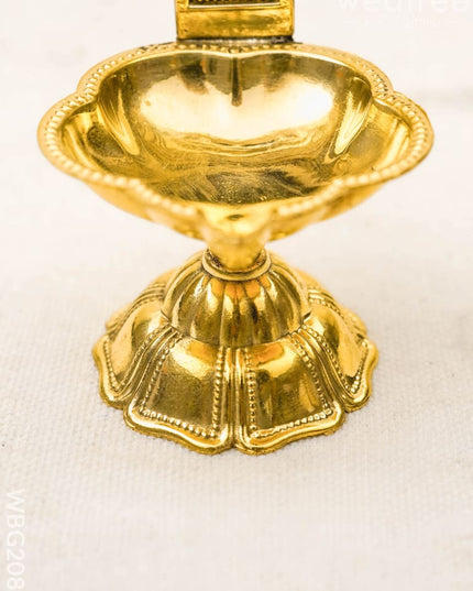 Brass Namam with Shankh Chakra Diya - 3 inch - WBG2089 - Brass Diya RG