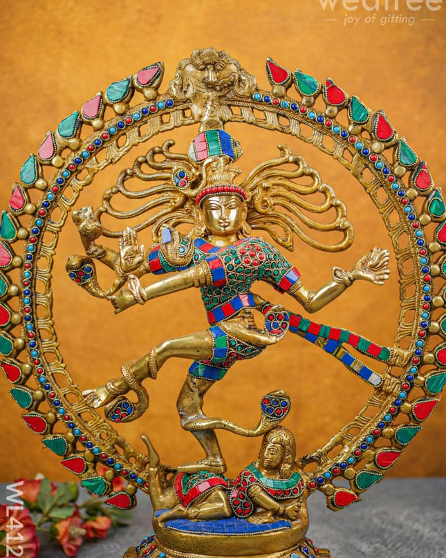 Brass Dancing Nataraja With Colourful Stonework - Wl4120 Figurines